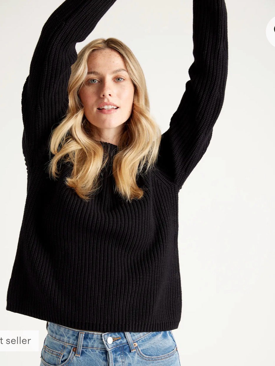 Quince Women’s Organic Cotton Fisherman Crew Sweater Black Size Small